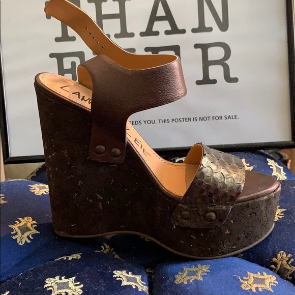 Lanvin cork and python wedge sandals - Picture 3 of 4